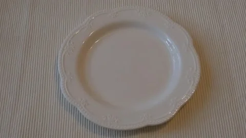 Empty White Plate on Table, Minimal Food Still Life Stock Footage 337014546