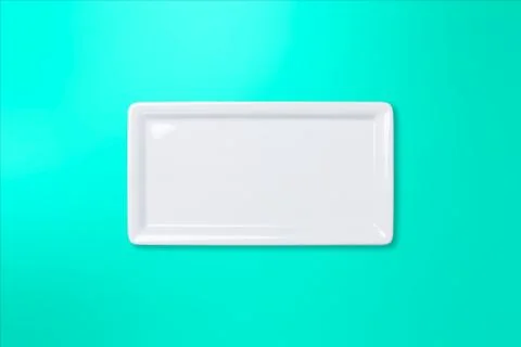 Empty white plate on teal gradient background Stock Photos