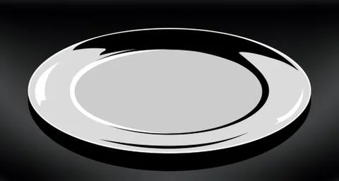 Empty white plate. Vector round plate Illustration on black background Stock Illustration