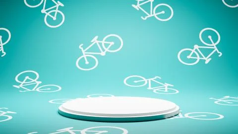 Empty White Platform on Bicycle Pattern Studio Background Stock Illustration