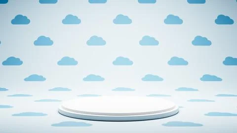 Empty White Platform on Cloud Shape Pattern Studio Background Stock Illustration