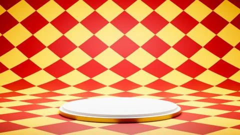 Empty White Platform on Colorful Checkered Pattern Studio Background Illustrazione stock