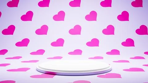 Empty White Platform on Colorful Heart Pattern Studio Background Illustrazione stock