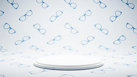 Empty White Platform on Glasses Shape Pattern Studio Background Stock Illustration