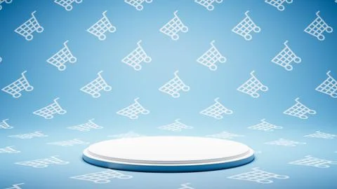 Empty White Platform on Shopping Cart Shape Pattern Studio Background 스톡 일러스트