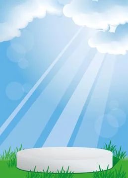 Empty white podium with blue sky and green grass 스톡 일러스트