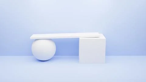 An empty white podium that holds a cube and a pyramid on a light blue backgro Stock Illustration