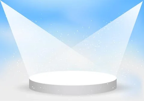 Empty white podium template on blue sky backdrop Stock Illustration