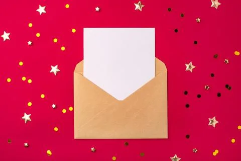 An empty white postcard in a covert on a red background Stock Photos