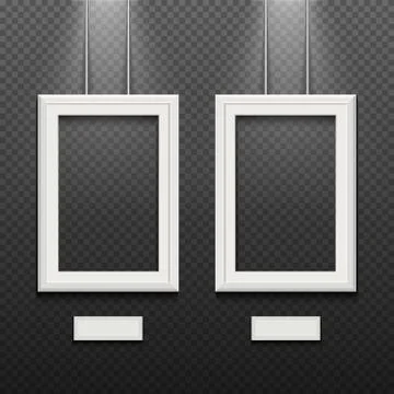 Empty white poster frames isolated on transparent checkered wall vector Stock Illustration