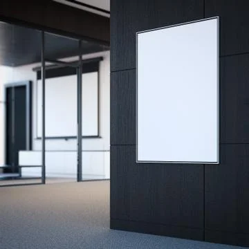Empty white poster on the gray wall. 3d rendering 库存插图