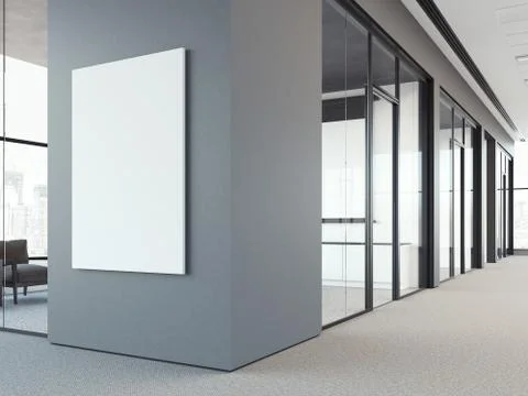Empty white poster on the gray wall. 3d rendering Illustrazione stock