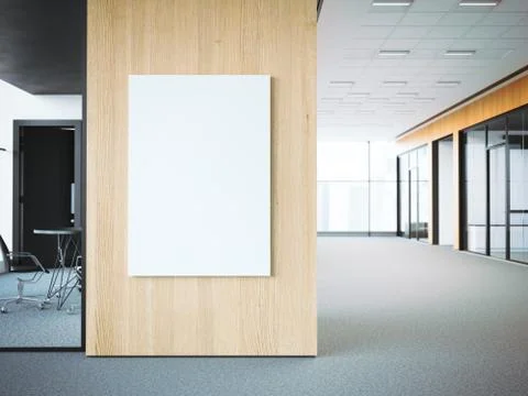 Empty white poster on the office wall. 3d rendering 库存插图