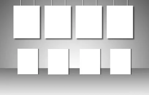Empty white posters on gray background Illustrazione stock