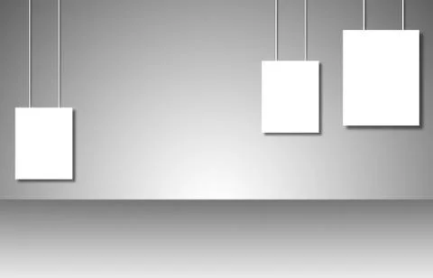 Empty white posters on gray background Illustrazione stock