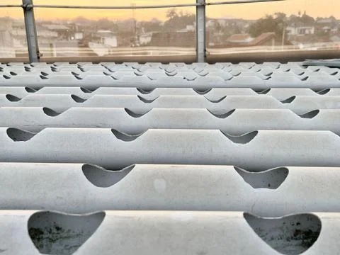 Empty White PVC Pipes Hydroponic Growing System Setup Stock Photos