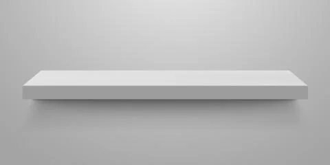 Empty white realistic shelf. 3D bookshelf. Store stand in the supermarket, fr Stock-Illustration