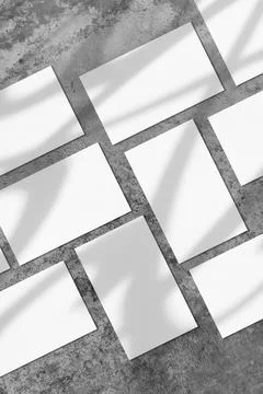 Empty white rectangle poster mockups with diagonal shadow Stock Photos