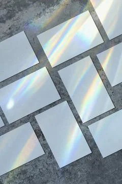 Empty white rectangle poster mockups with rainbow shadow Stock Photos