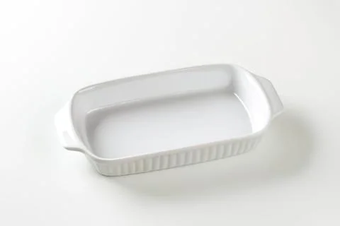 Empty white rectangular baking dish with handles Stock Photos