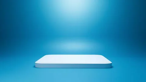 Empty white rectangular podium pedestal on blue background minimal for prod.. Illustrazione stock