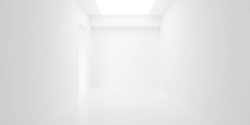 Empty white room background with large square light and door frame, modern .. 库存插图