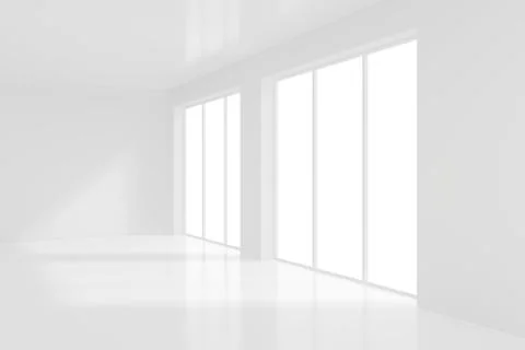 Empty white room with big windows. 3d rendering Stock Illustration