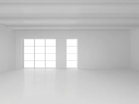 Empty white room with big windows. 3d rendering Stock Illustration