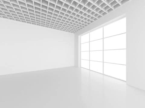 Empty white room with big windows. 3d rendering 스톡 일러스트