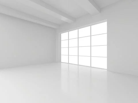Empty white room with big windows. 3d rendering Stock Illustration