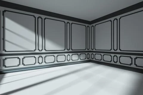 Empty white room with black classic decor on walls Illustrazione stock