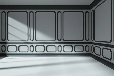 Empty white room with black classic style decor on the wall Stock Illustration