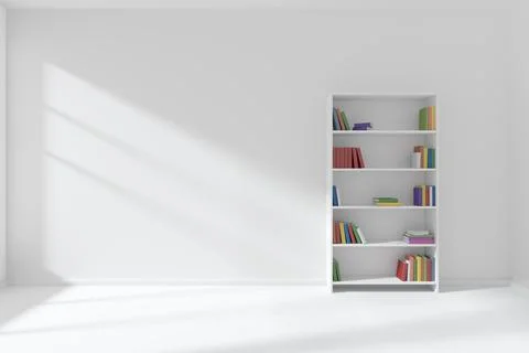 Empty white room with bookcase minimalist interior Stock Illustration