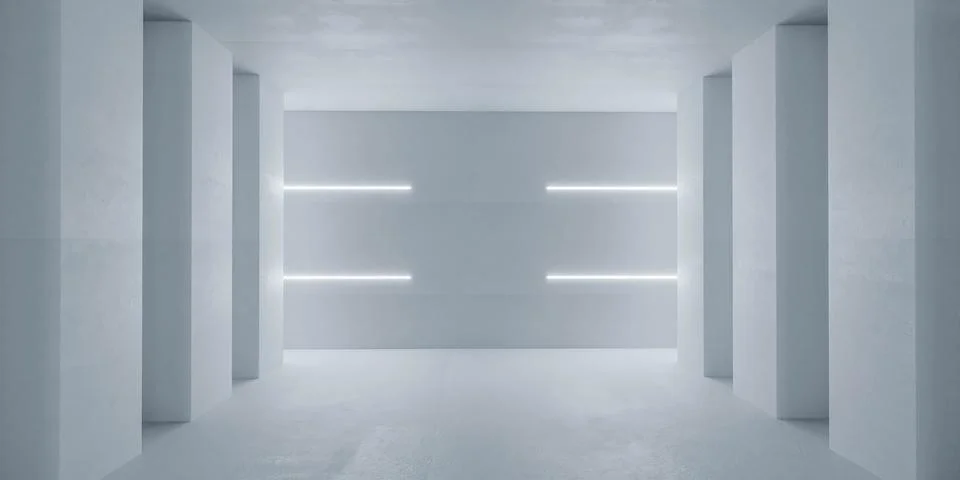 Empty White Room With Ceiling Lighting 3d render illustration Stock Illustration