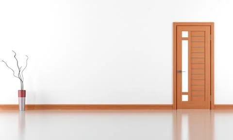 Empty white room with closed door Stock Illustration