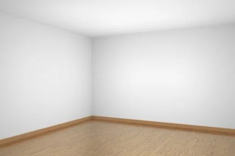 Empty white room corner with brown wood parquet floor Stock Illustration