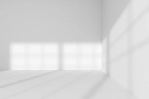 Empty white room corner with light from windows interior Stock Illustration