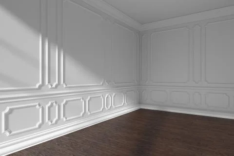 Empty white room corner with molding and dark floor Stock Illustration