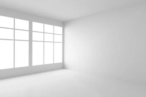 Empty white room corner with windows, white interior Stock Illustration