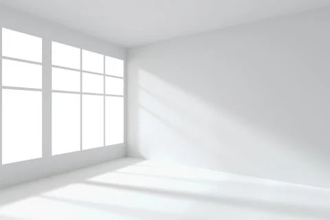 Empty white room corner with windows interior Stock Illustration