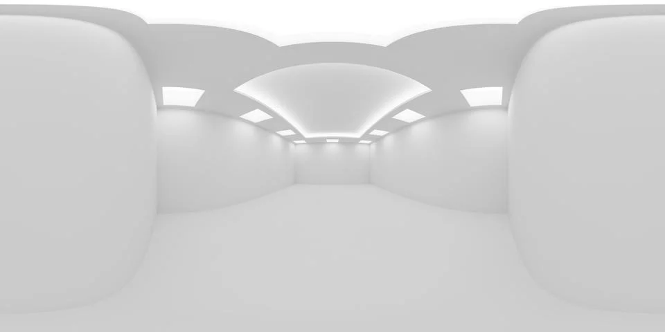 Empty white room with embedded  square ceiling lamps HDRI map. 库存插图