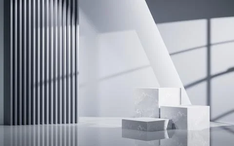 Empty white room with geometric structure, 3d rendering. Ilustración de archivo