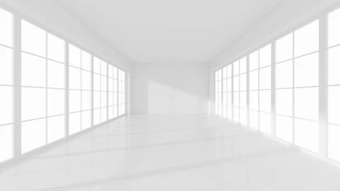 Empty white room with large bright windows smooth camera movement, bright m.. Stock Footage 332318209