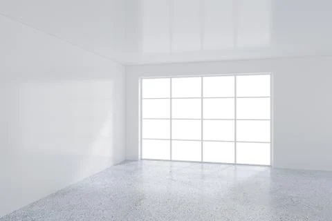 Empty white room with large stained-glass windows. 3D rendering Stock-Illustration