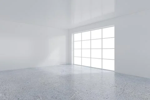 Empty white room with large stained glass windows. 3D rendering Illustrazione stock