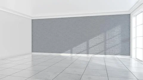 Empty white room with large stained glass windows. 3D rendering Illustrazione stock