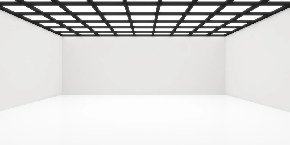 Empty white room with lighting from the ceiling - gallery, museum, product or Stock Illustration