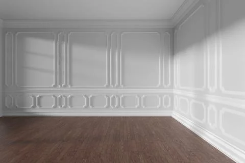 Empty white room with molding and dark parquet floor Stock Illustration