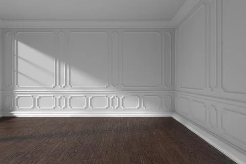 Empty white room with molding and dark parquet floor Stock Illustration
