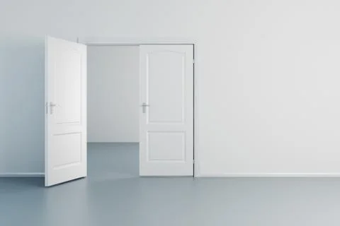 Empty white room with opened door Stock-Illustration